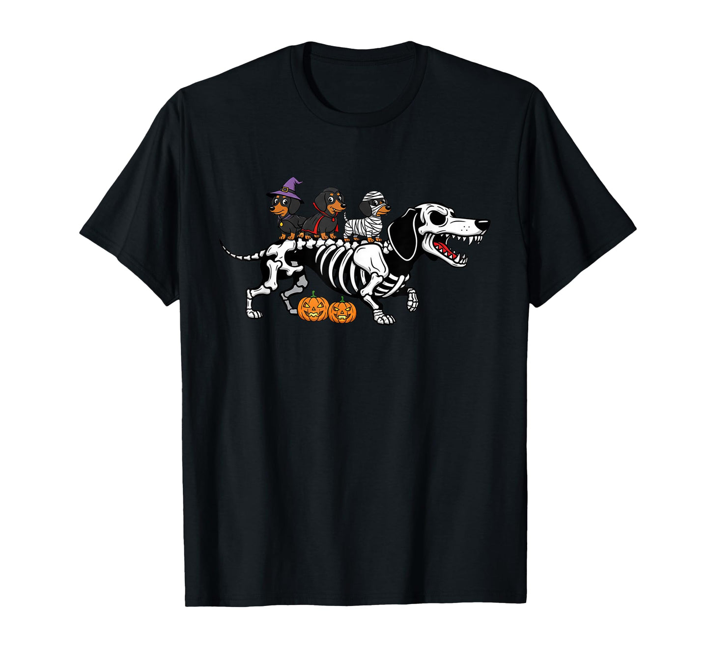 Dachshund Skeleton Mummy Witch Halloween Kids Mens Womens T-Shirt