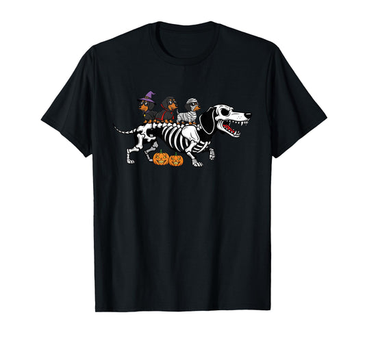 Dachshund Skeleton Mummy Witch Halloween Kids Mens Womens T-Shirt