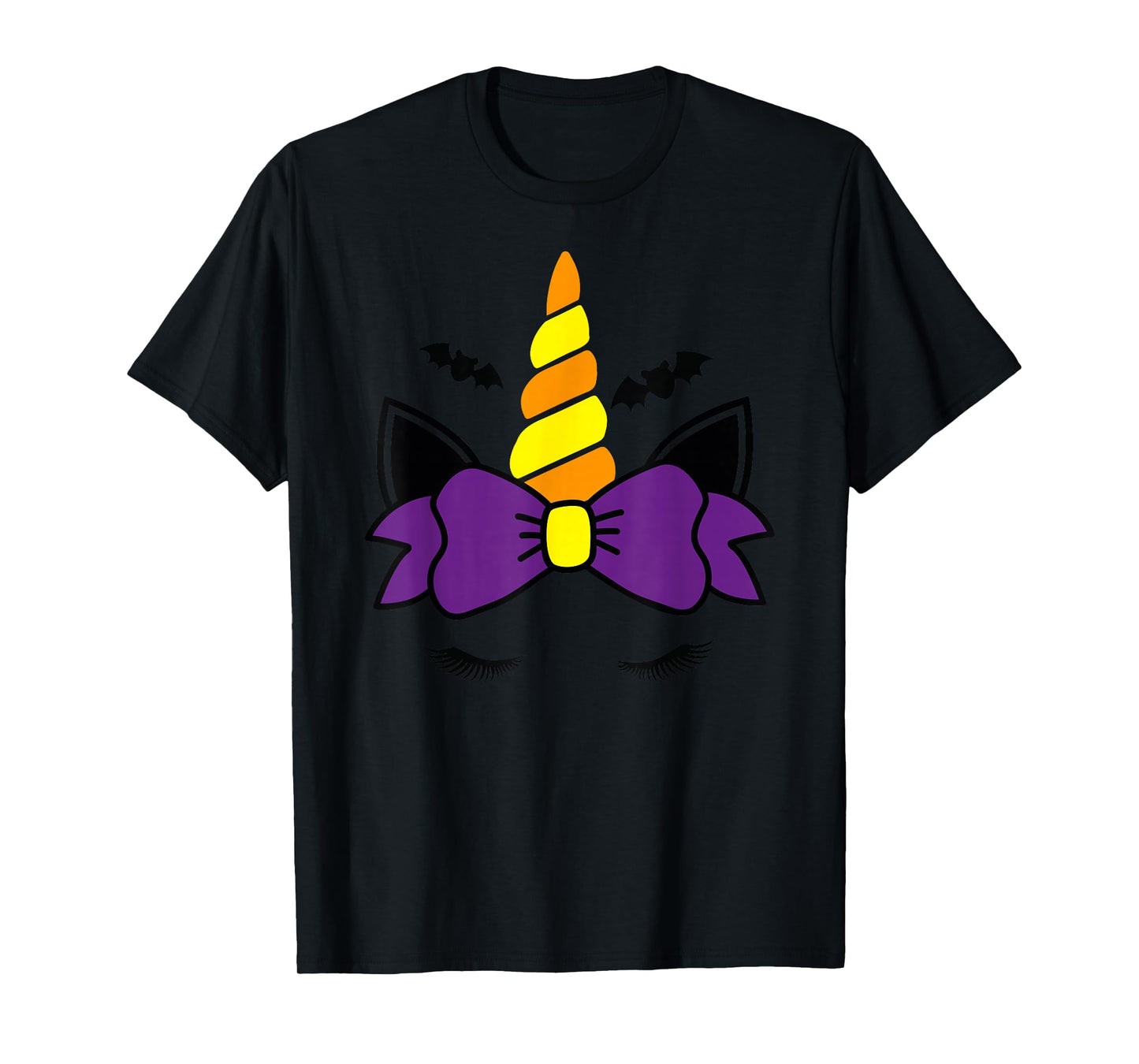 Unicorn Face Eyelashes Bow Bat Scary Halloween Costume T-Shirt