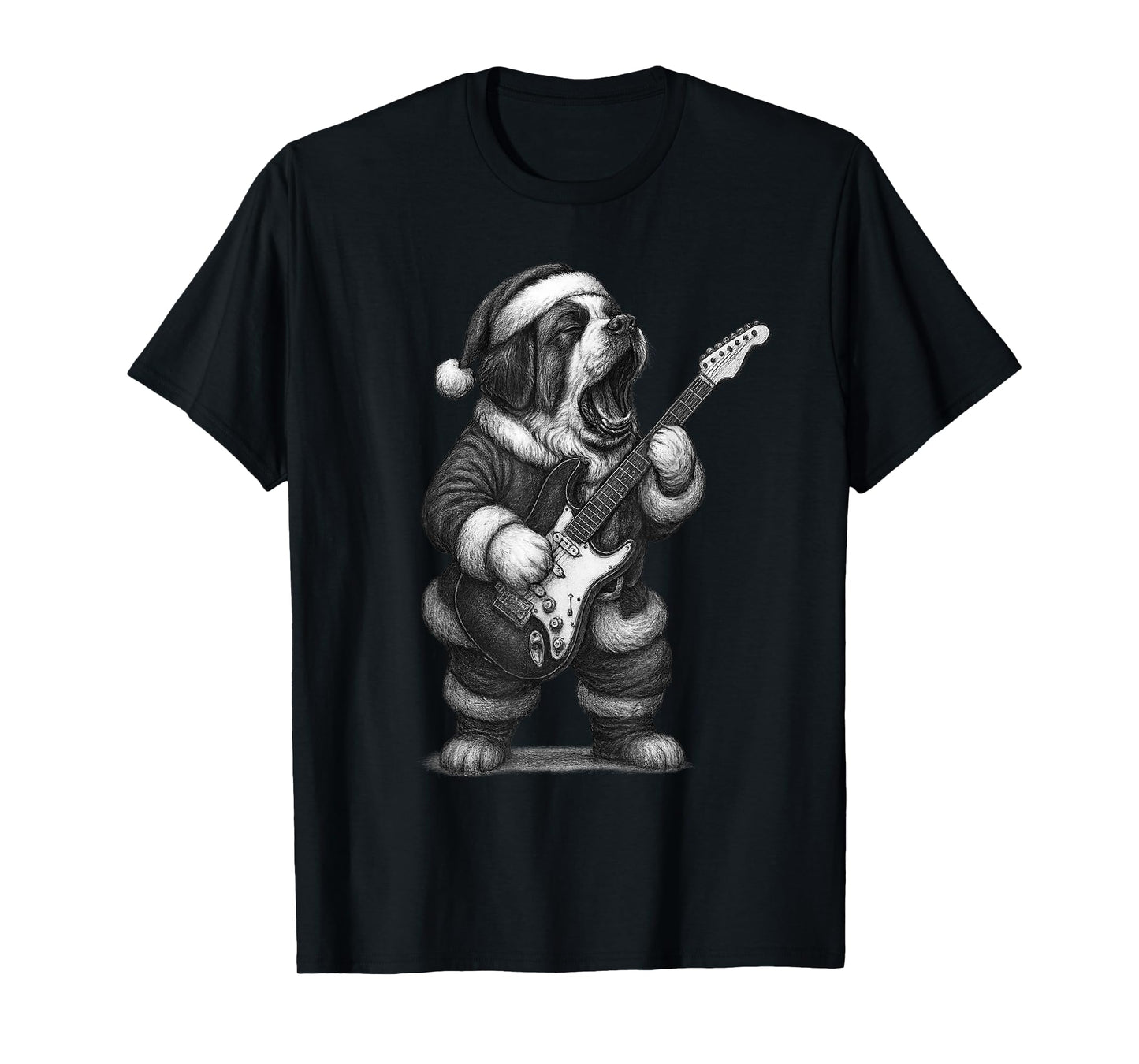 Saint Bernard Playing Guitar Christmas Dog Lover T-Shirt