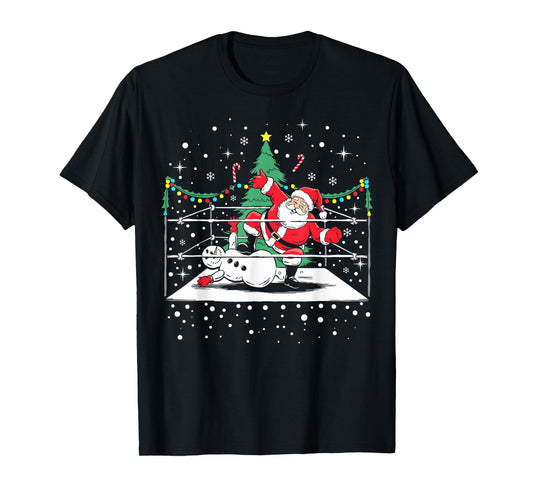 Funny Wrestling Santa Xmas Snow Lights Wrestling Christmas T-Shirt
