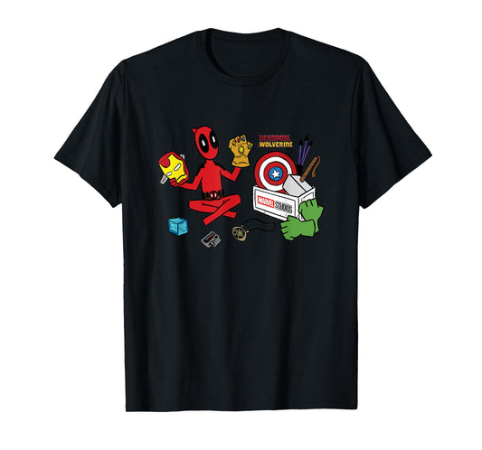Marvel Deadpool & Wolverine Avengers Tool Box Sketch Icons T-Shirt