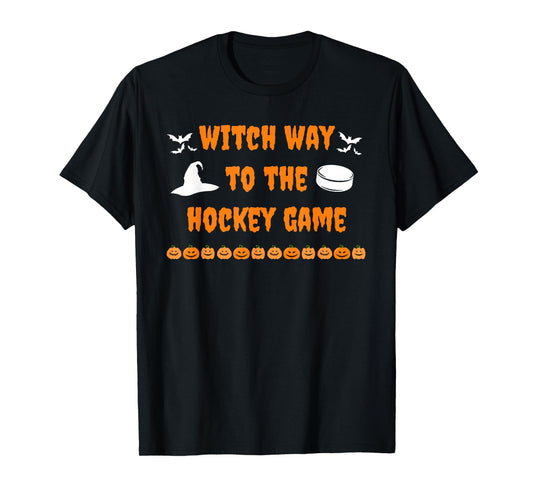 Witch Way to The Hockey Game Spooky Halloween Sports Funny T-Shirt