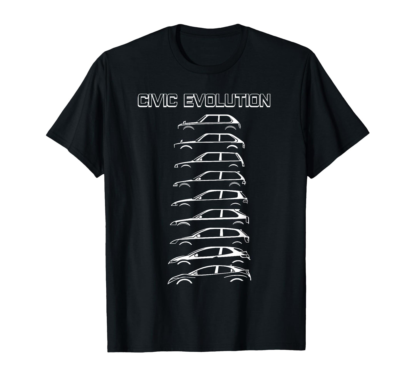 Civic Evolution EK EG Type R SI EF Japanese Car T-Shirt, Small, Black