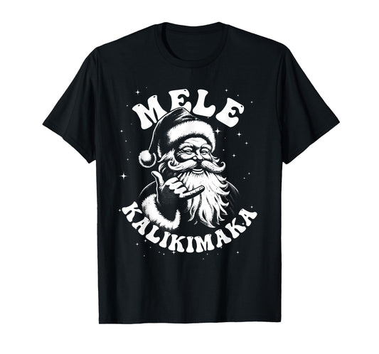 Retro Christmas Surf, Mele Kalikimaka Santa Shaka Hawaii T-Shirt