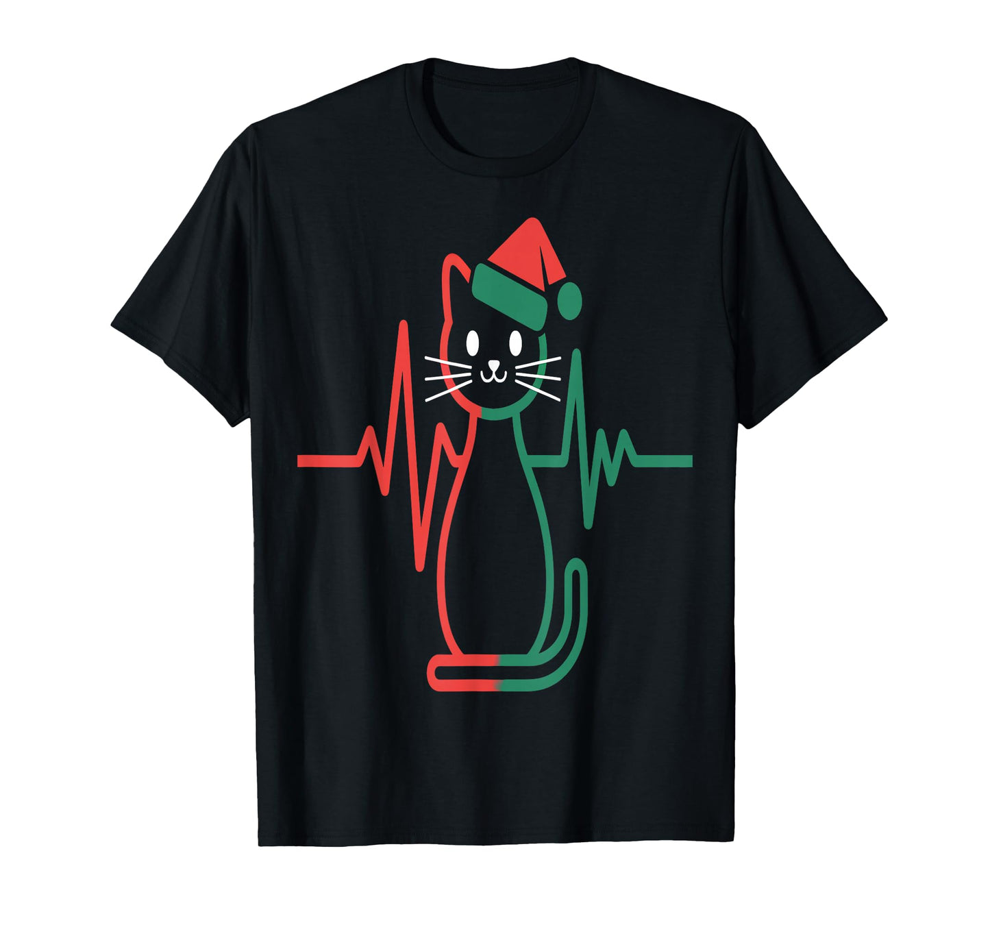 Christmas Cat Heartbeat Line T-Shirt