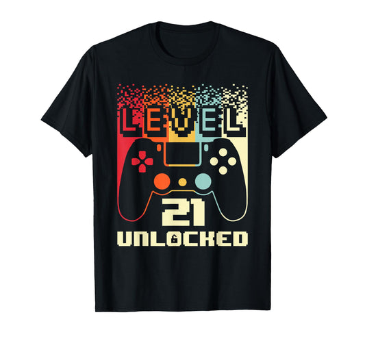 21st Birthday For Men Level 21 Unlocked Gamer 21 Year Old T-Shirt