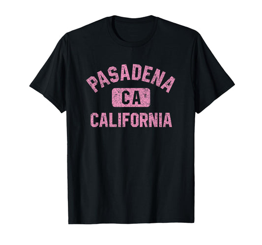 Pasadena California Gym Style Distressed Pink Print T-Shirt