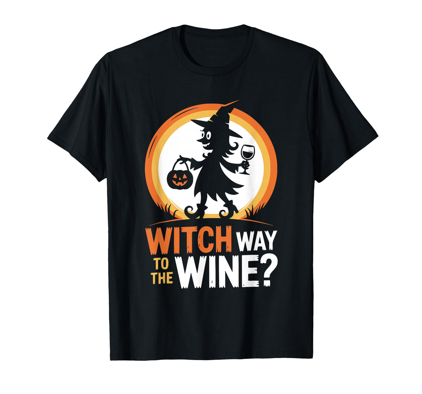 Funny Halloween Witch Way to The Wine Joke Ladies Women T-Shirt