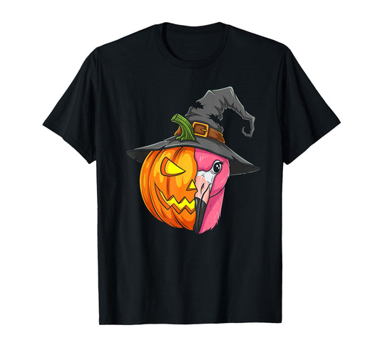 Flamingo Pumpkin Jack O Lantern Halloween Kids Mens Womens T-Shirt