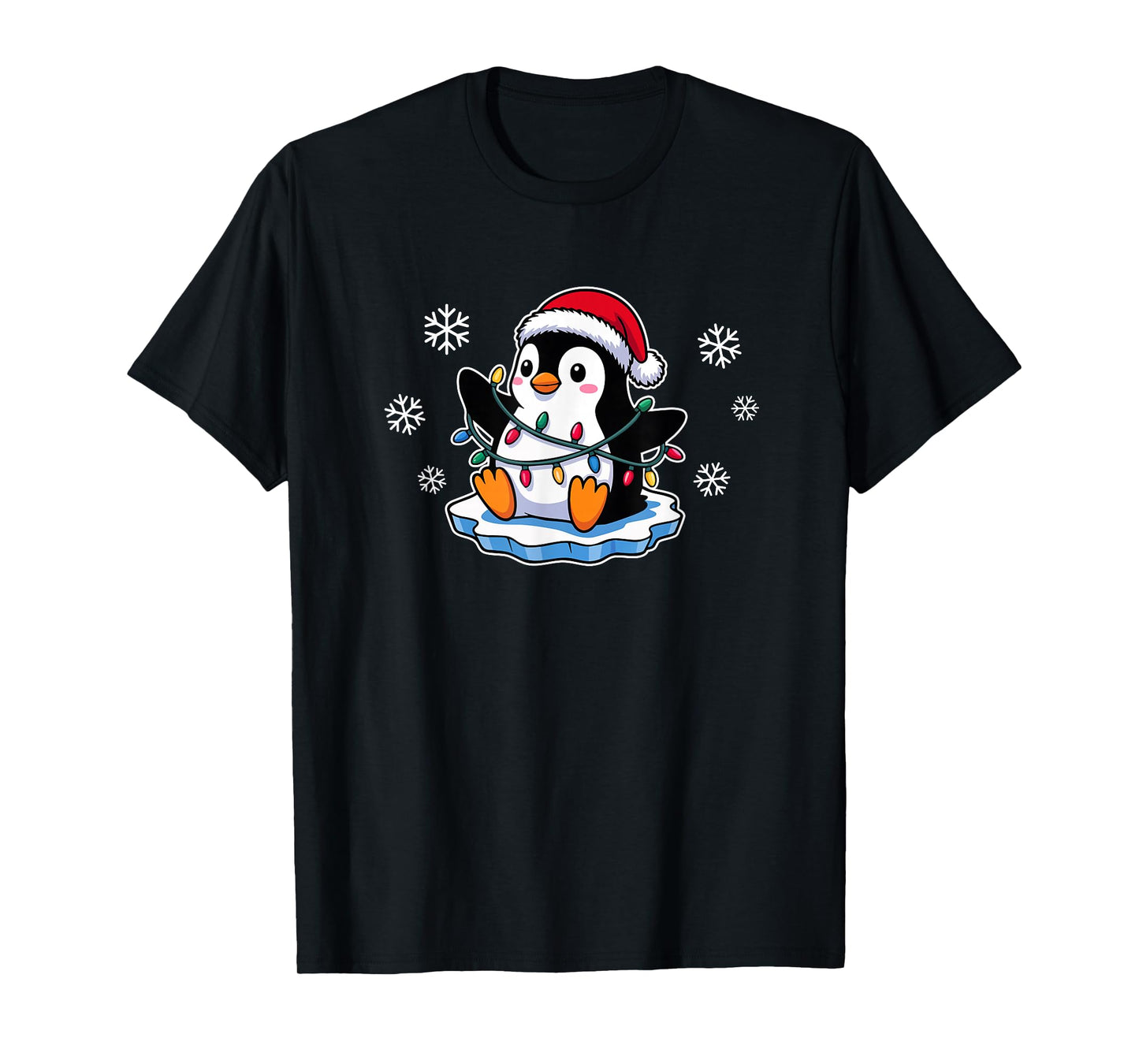 Funny Penguin in Christmas Lights Funny T-Shirt