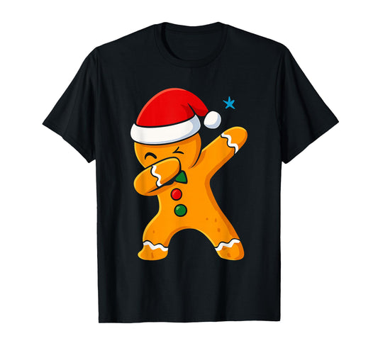 Dabbing Gingerbread Man Costume, Kids Christmas Santa Hat T-Shirt