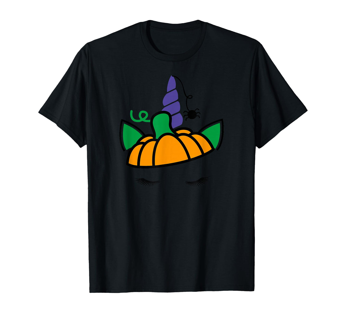 Unicorn Face Eyelashes Pumpkin Spider Halloween Costume T-Shirt