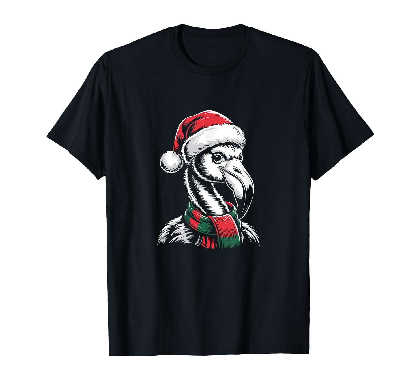 Flamingo Xmas Santa Hat Scarf Christmas Costume T-Shirt