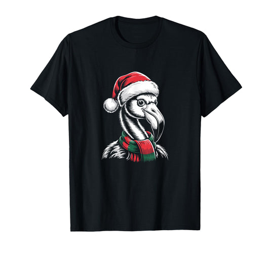 Flamingo Xmas Santa Hat Scarf Christmas Costume T-Shirt