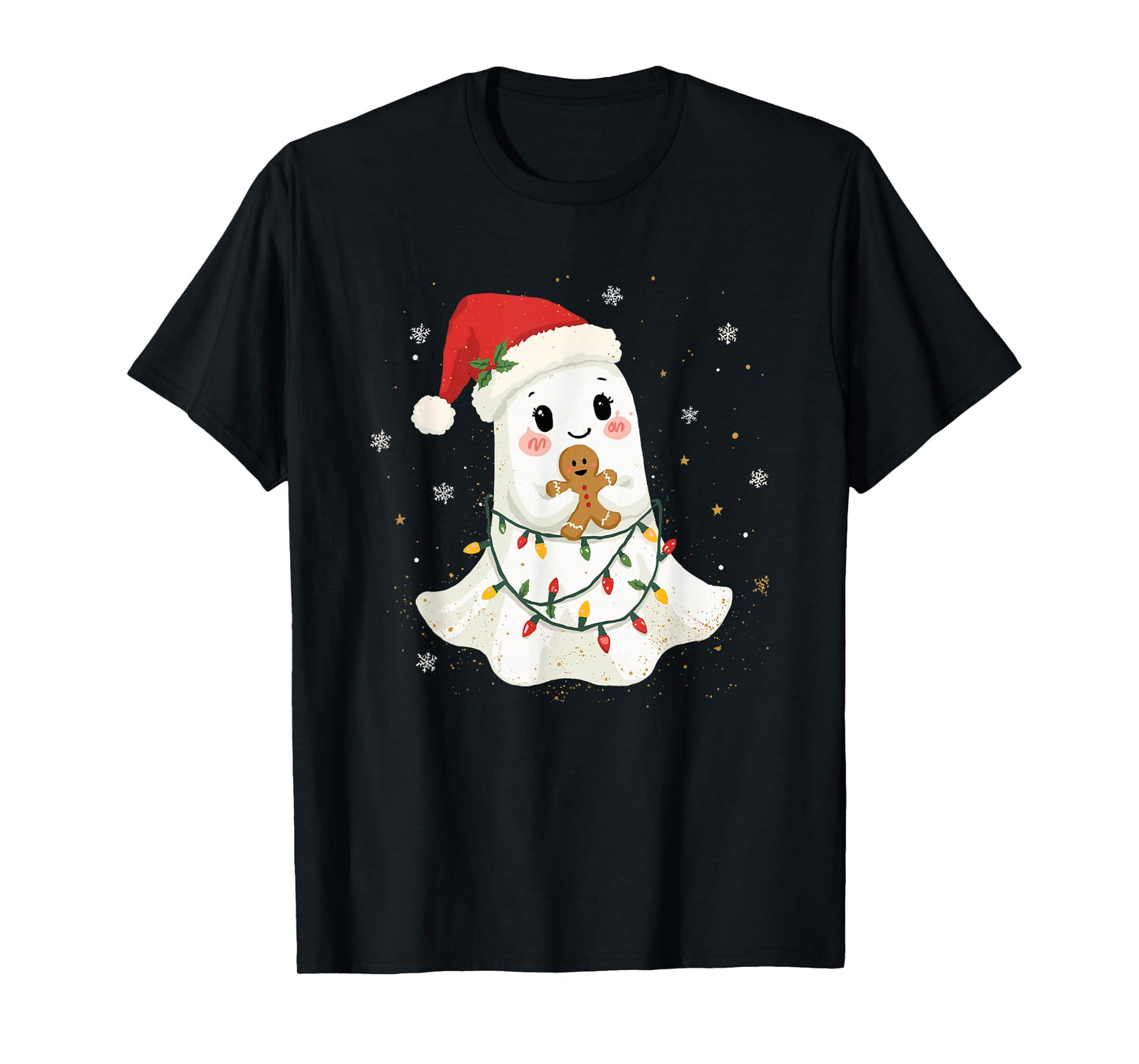 Cute Ghost Santa Hat Spooky Christmas Funny Holiday T-Shirt