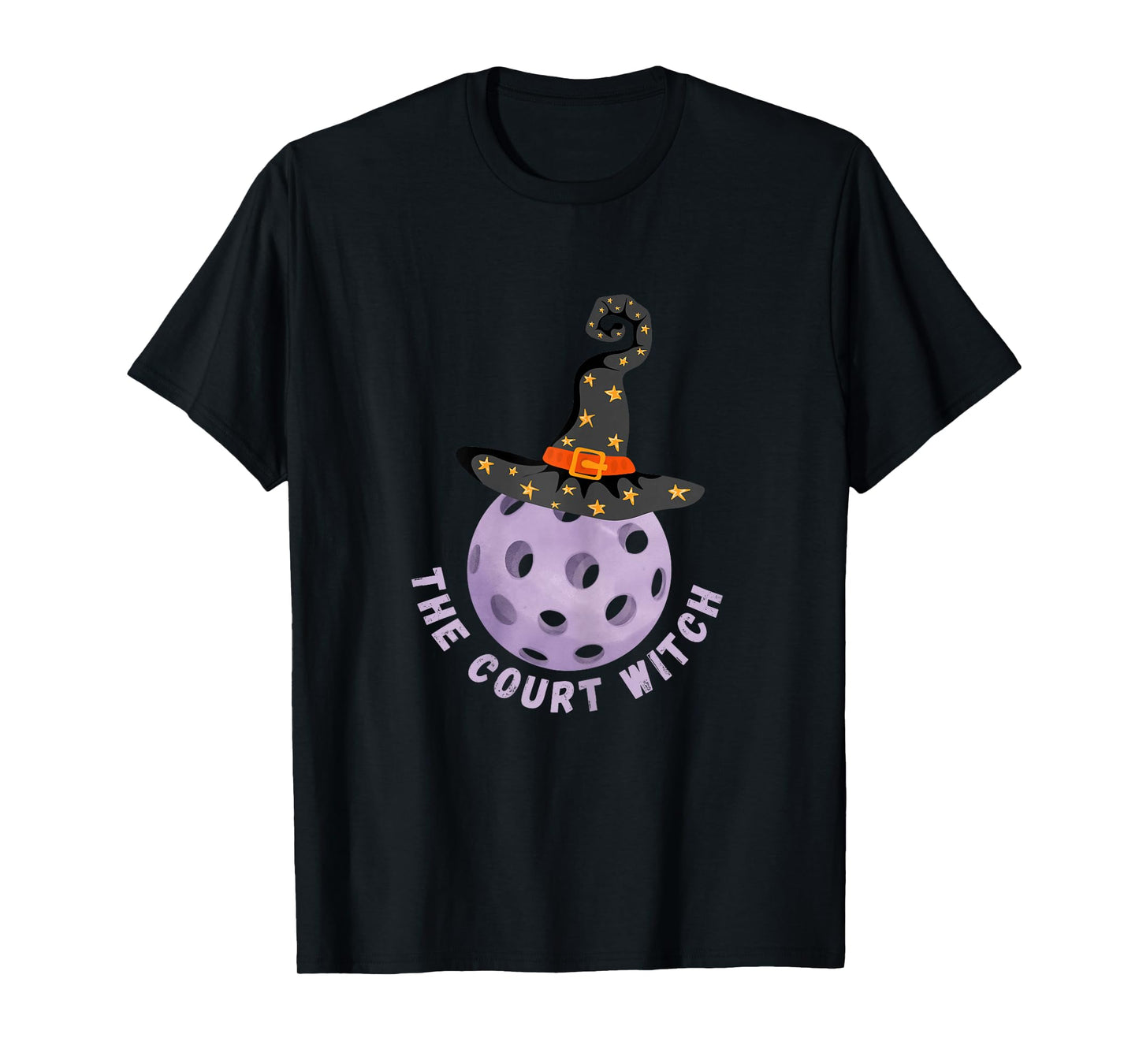 Fun Halloween Pickleball The Court Witch Purple Hat Shirt T-Shirt