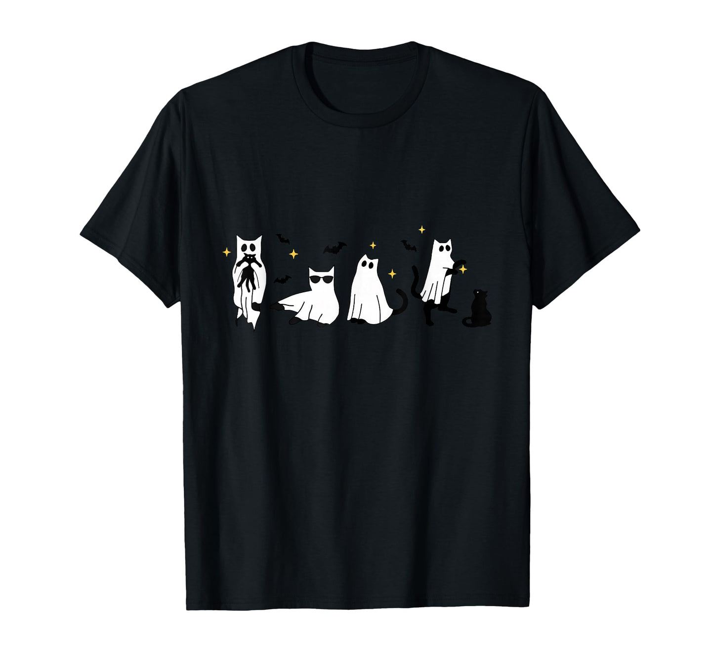 Ghost Holding Black Cat Funny Halloween Cat Lovers Women T-Shirt