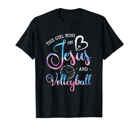This Girl Runs On Jesus And Volleyball Player Christian Gift T-Shirt