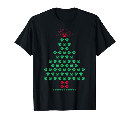 Dog Paw Christmas Tree Pajamas Puppy Dog Lover Xmas T-Shirt