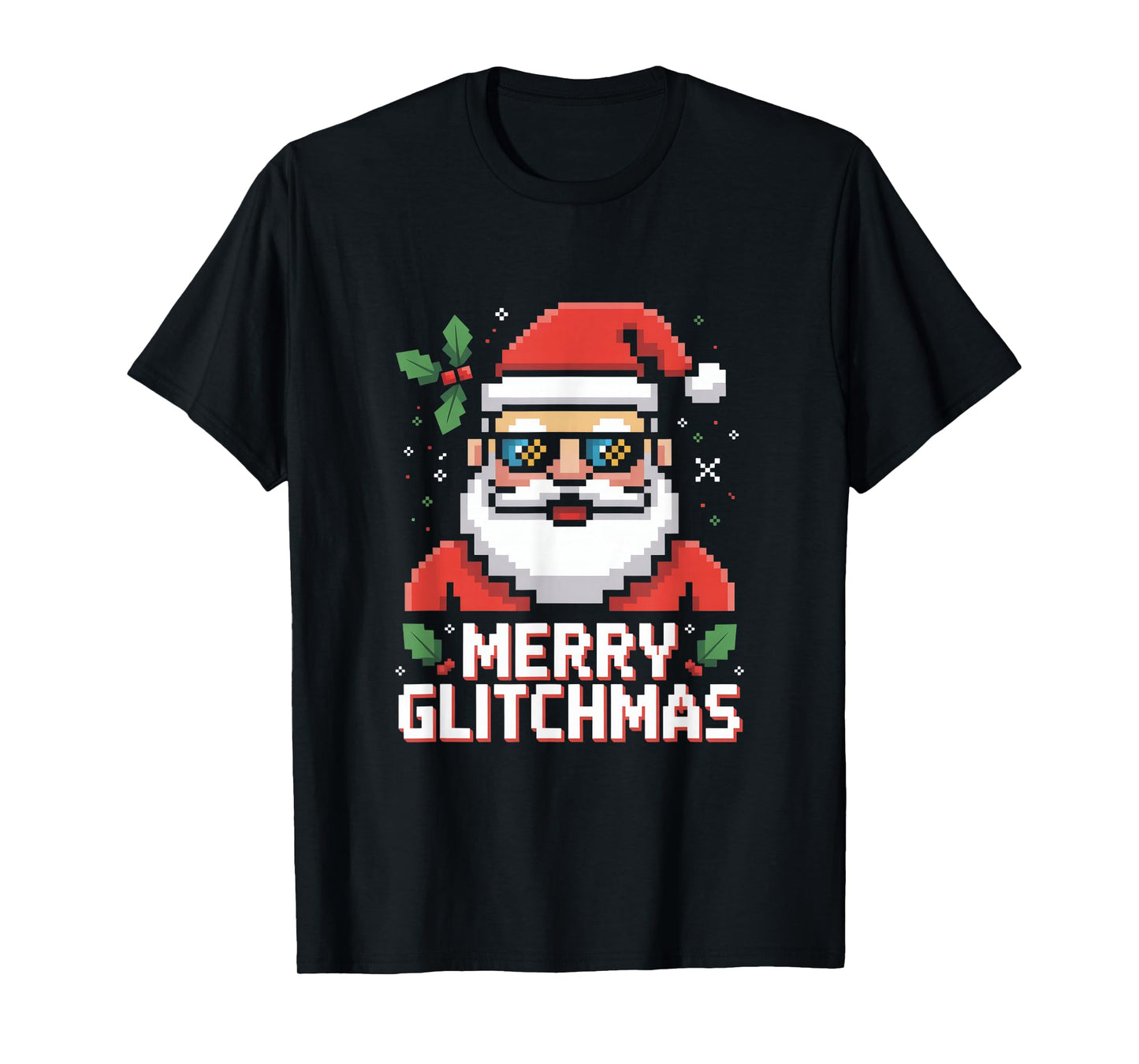 Merry Glitchmas Pixel Santa Retro Gaming Christmas T-Shirt