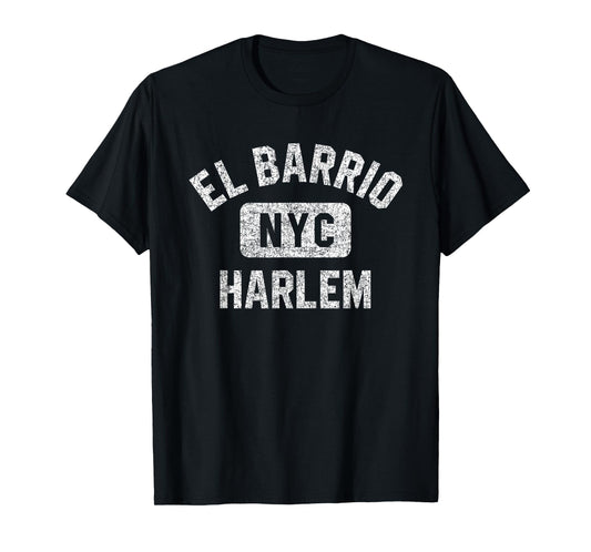 El Barrio Harlem NYC Gym Style Distressed White Print T-Shirt