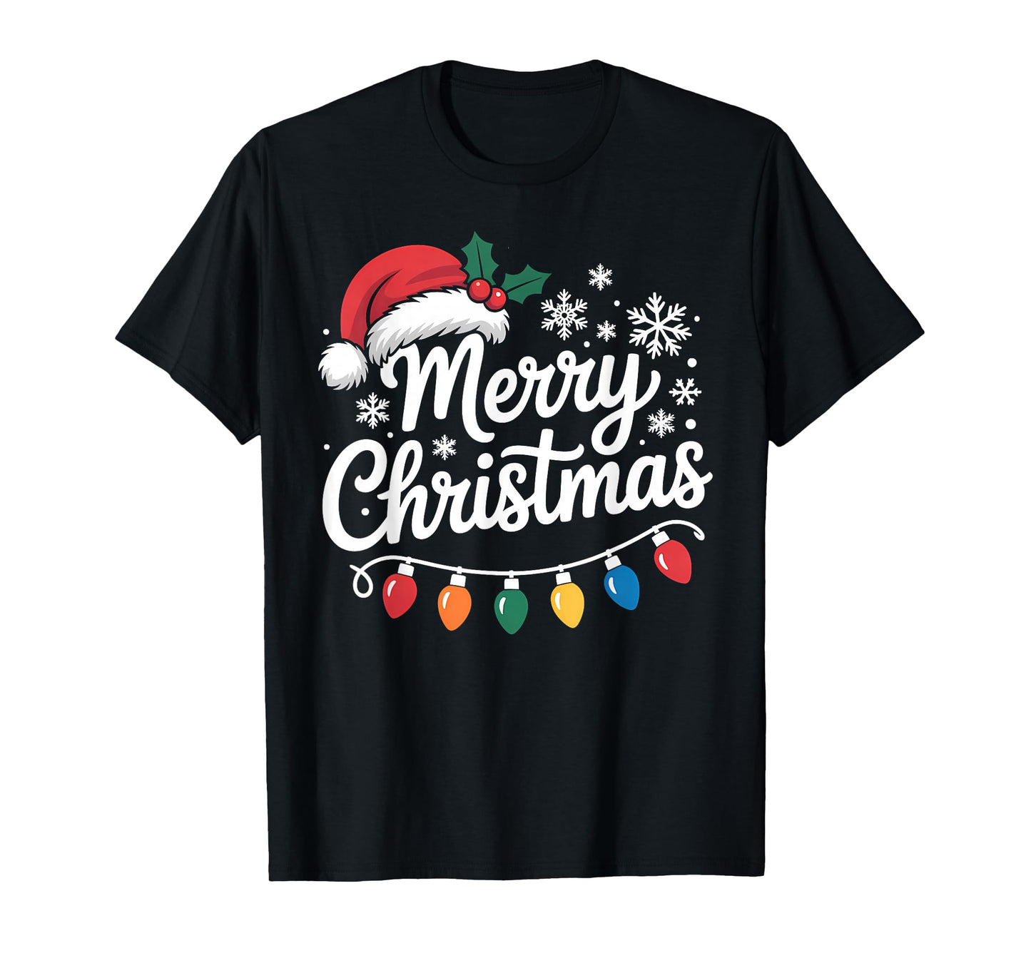 Merry Christmas Lights Santa Hat Xmas Family Matching Pajama T-Shirt