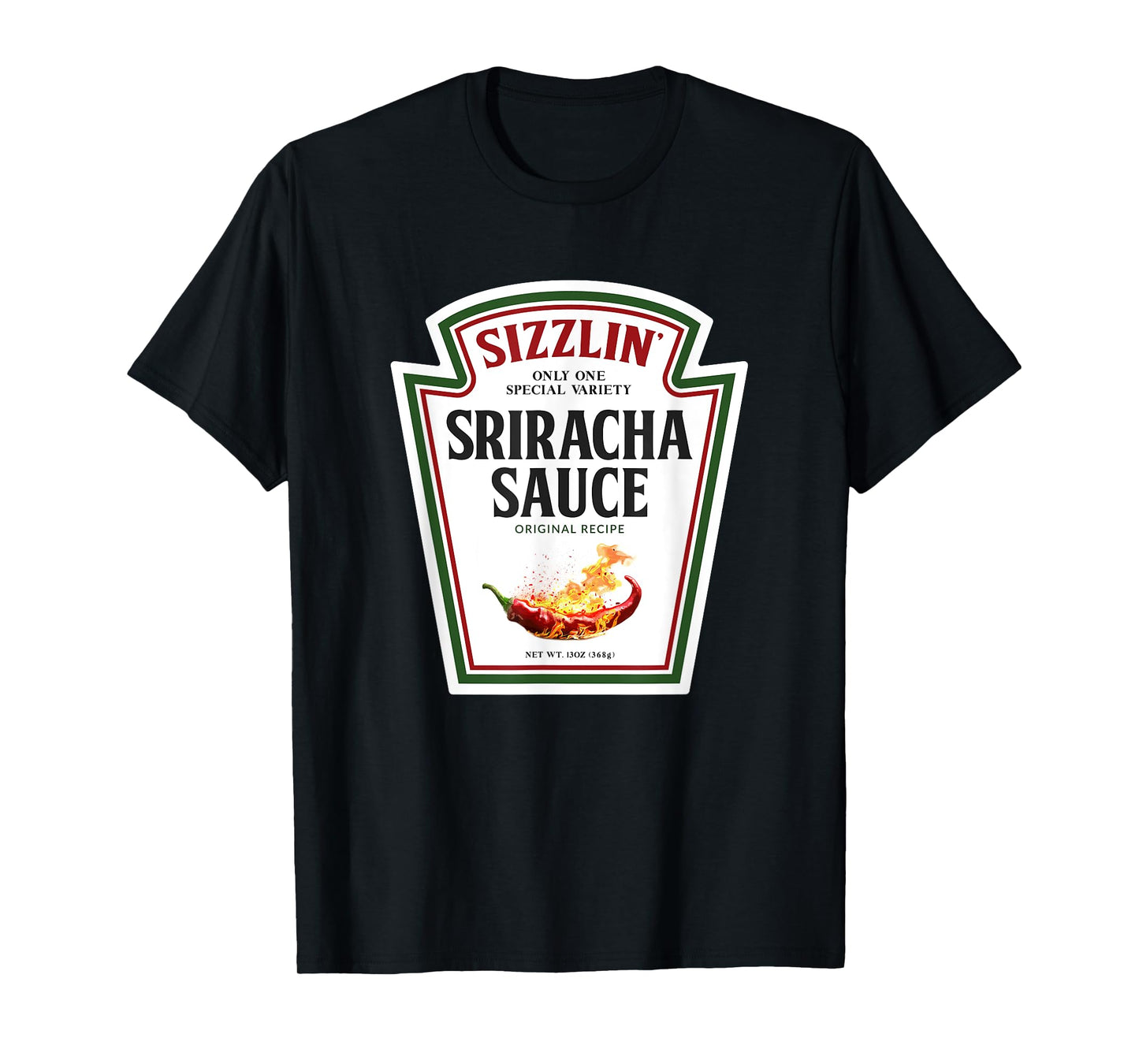 Sizzling Sriracha Sauce Funny Bottle Label Condiment design T-Shirt