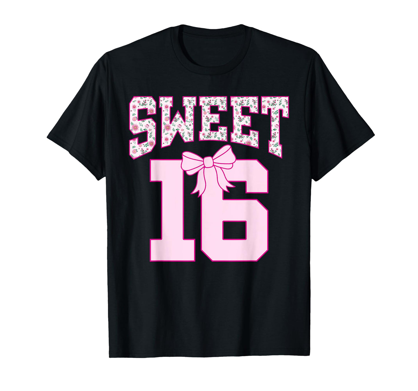 Sweet 16 Coquette Bow Groovy Pink Floral 16th Birthday T-Shirt
