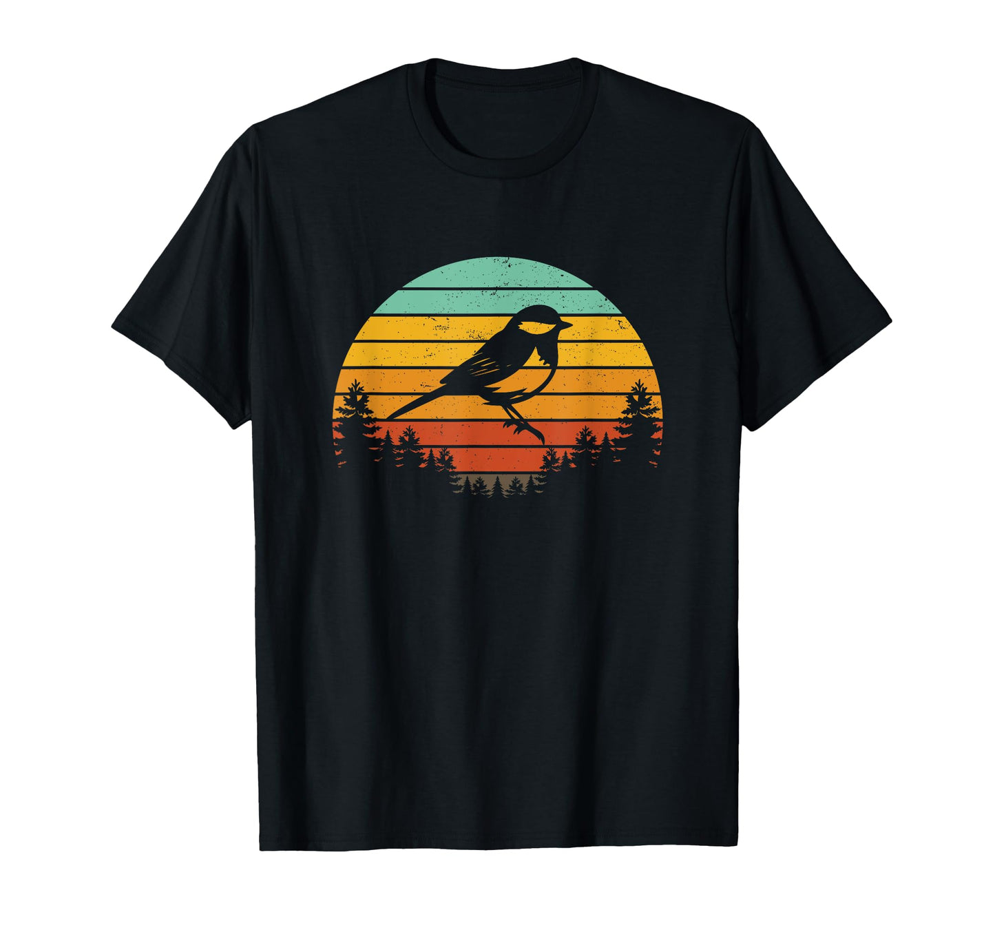Chickadee Bird Silhouette Retro Vintage Art Design T-Shirt