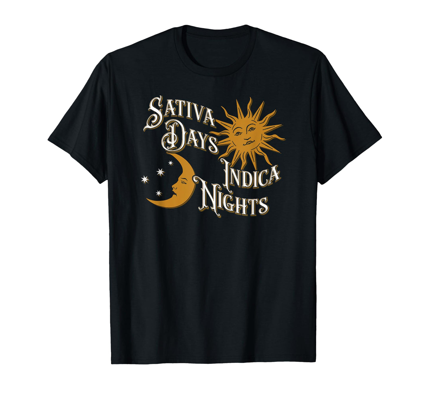 Vintage Sativa Days Indica Nights Sun Moon Cannabis 420 T-Shirt
