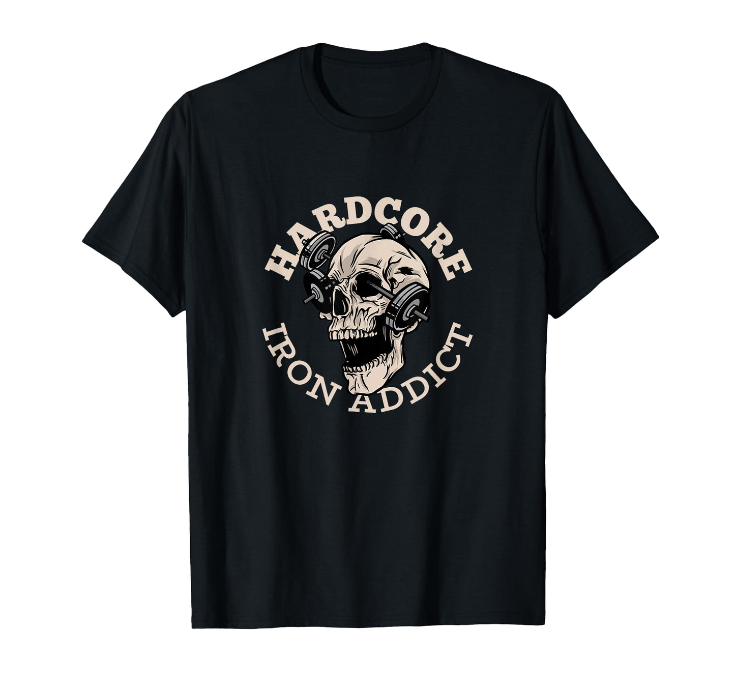 Hardcore Iron Addict, Skull Weightlifting T-Shirt