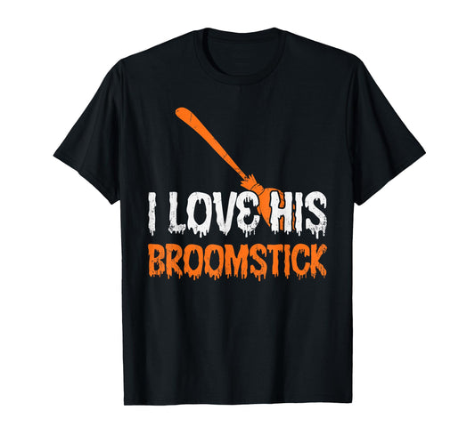 I Love His Broomstick I Love Her Pumpkins Halloween Couples T-Shirt