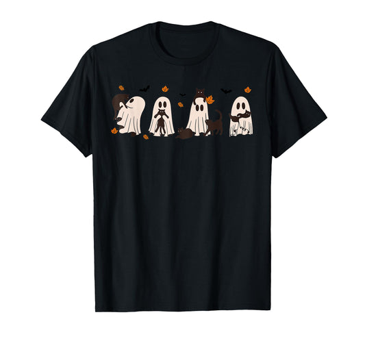 Black Cats in Cute Ghost Cat Halloween T-Shirt