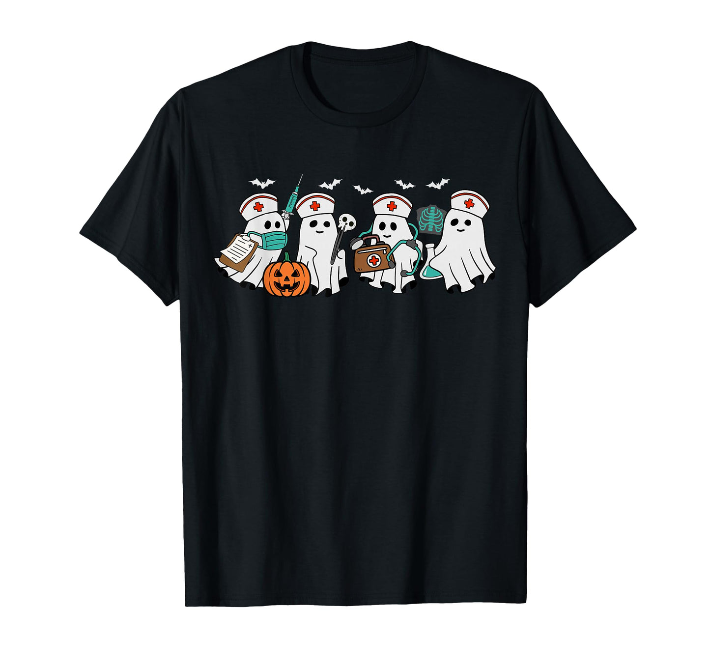 Ghost Nurses Halloween Crew Funny Costume Scrub Top Women T-Shirt