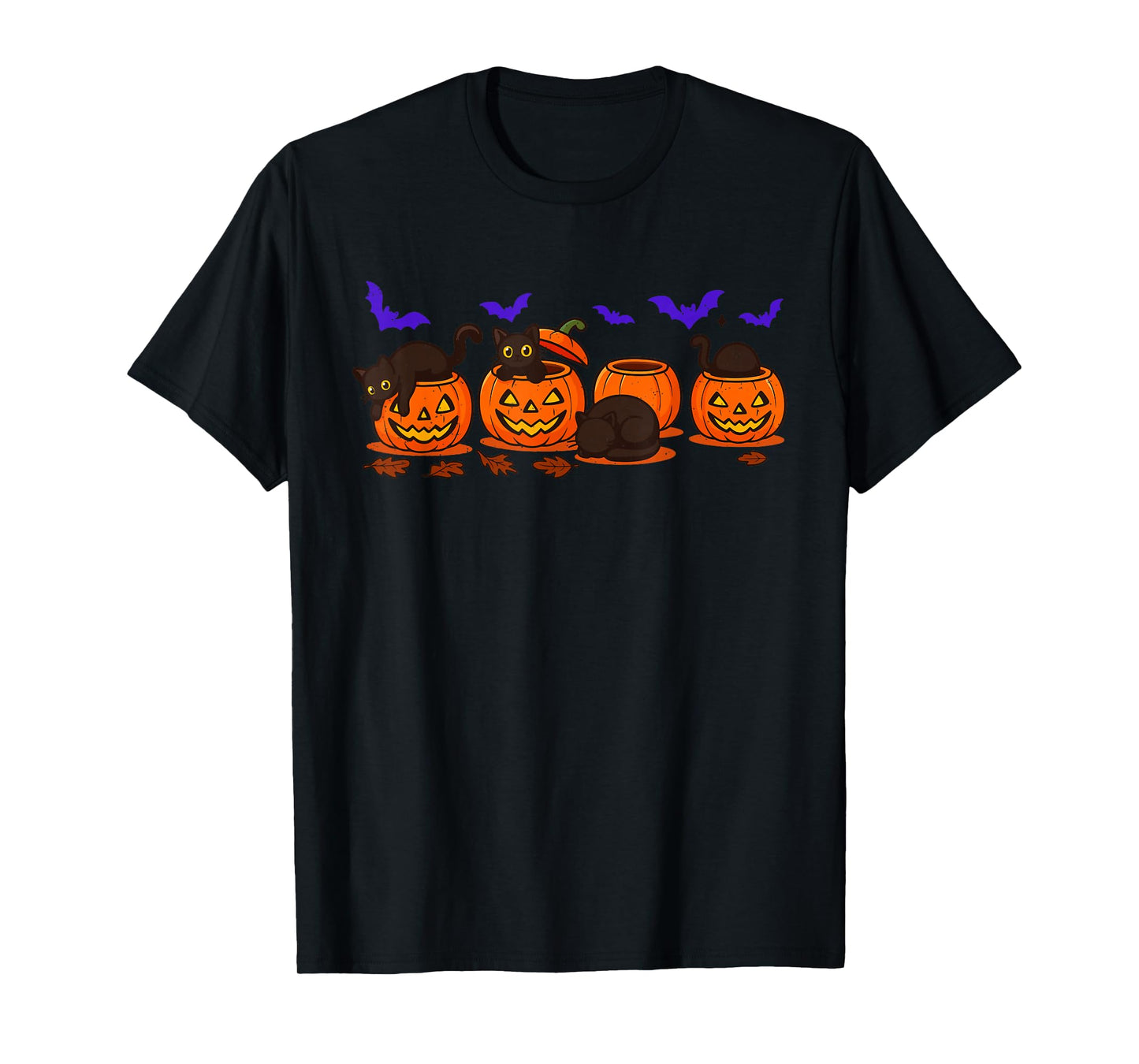 Black Cat Pumpkin Bats Halloween Kitten Lover Jack O Lantern T-Shirt