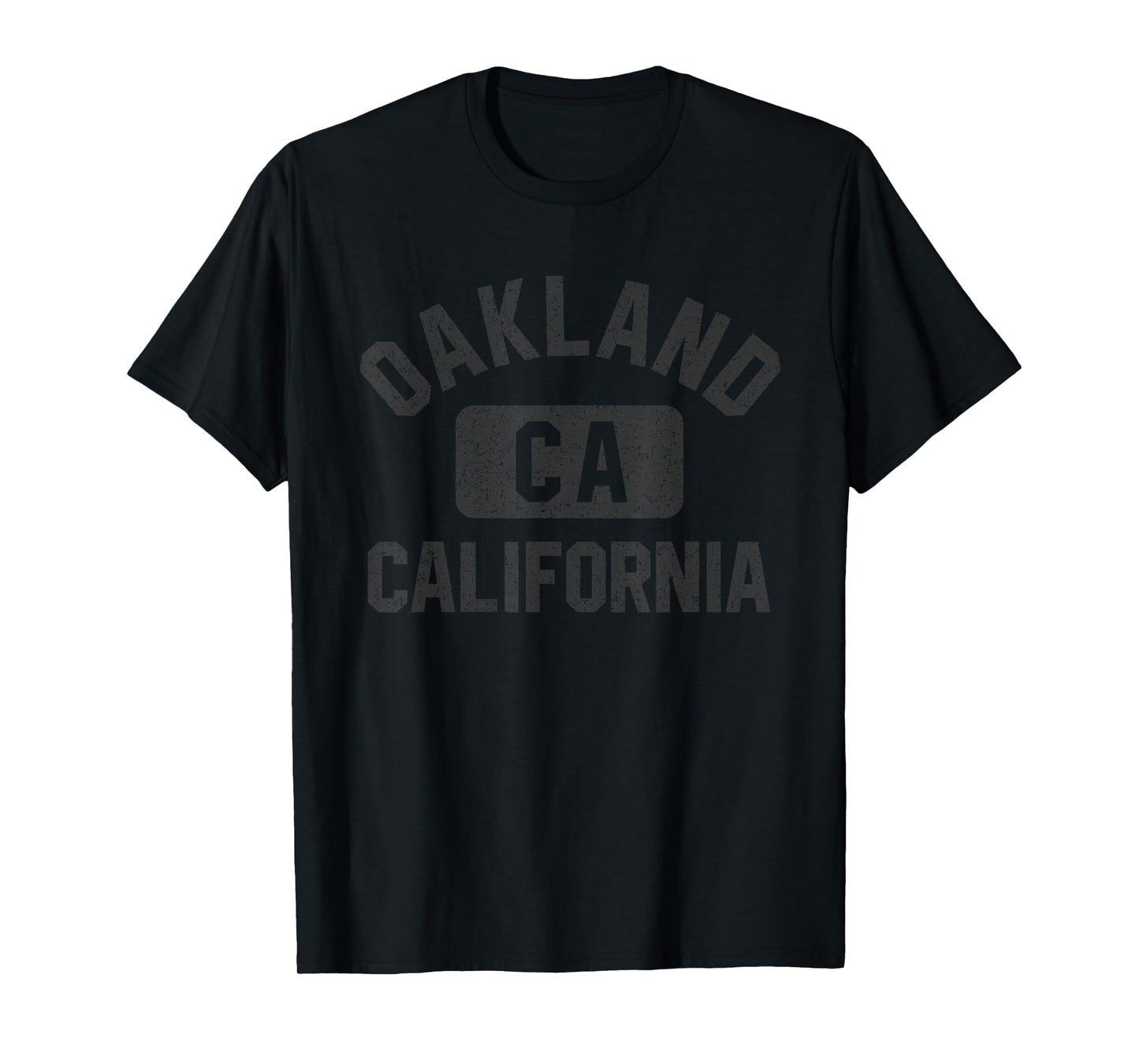 Oakland California Gym Style Distressed Black Print T-Shirt