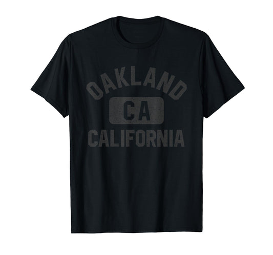 Oakland California Gym Style Distressed Black Print T-Shirt