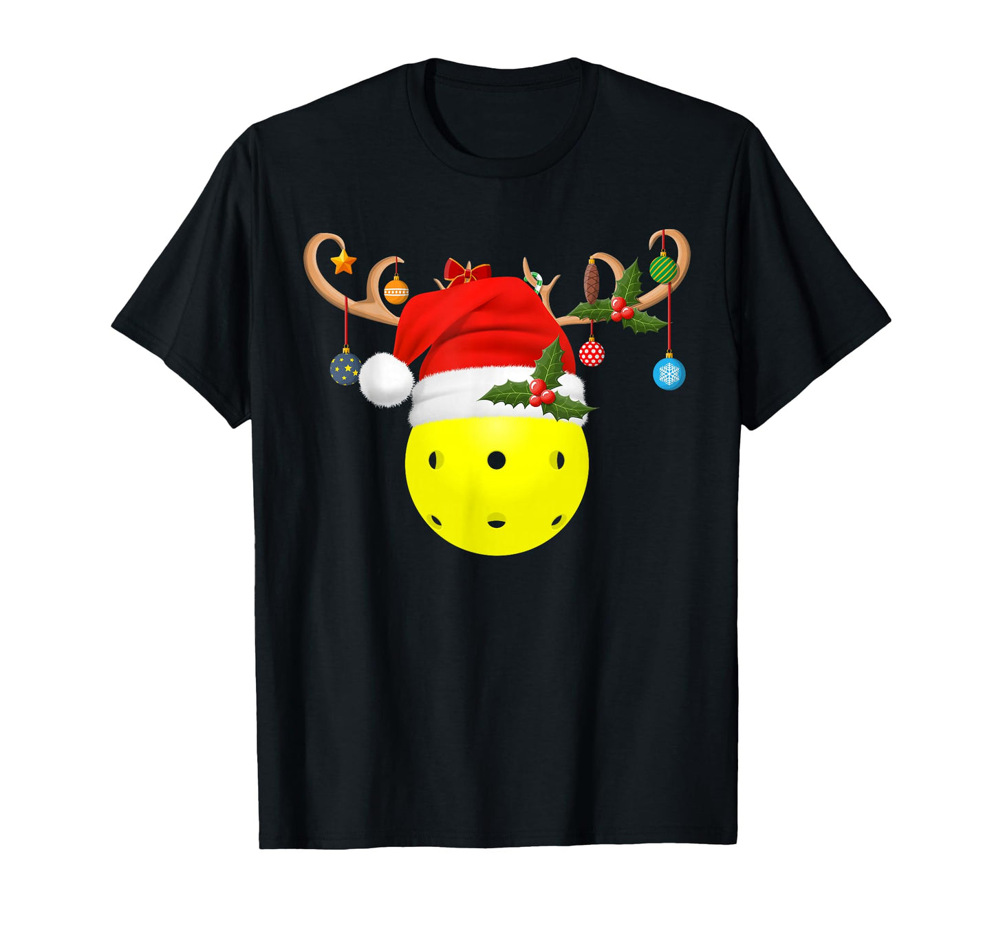 Pickleball Christmas Reindeer Santa Hat Sports Player Xmas T-Shirt
