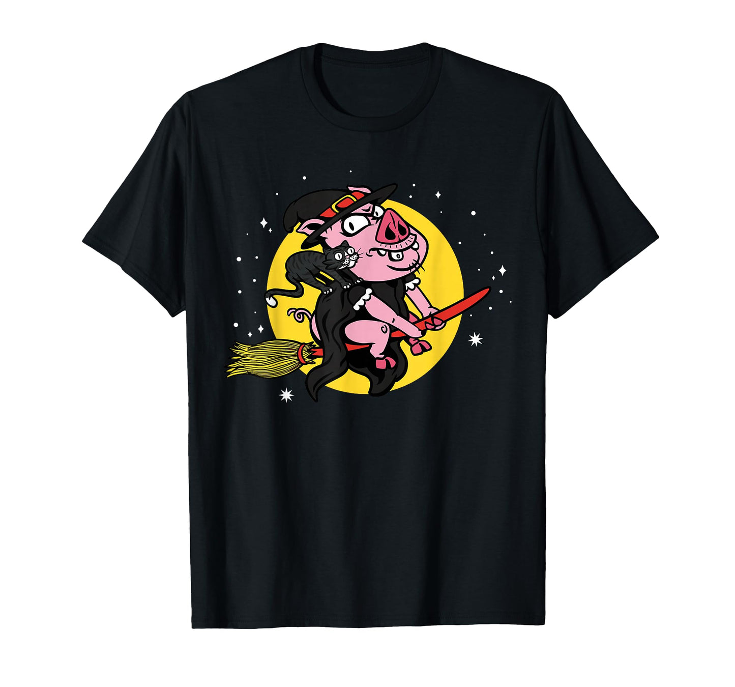 Witch Pig Halloween Cat Funny Costume Design T-Shirt
