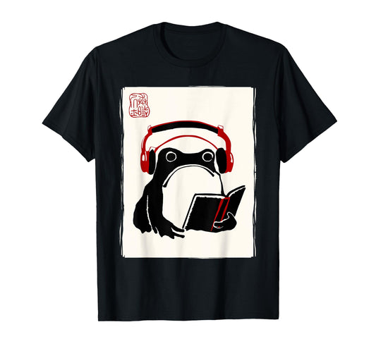 Funny Grumpy Frog Books Music Kawaii Ink Japanese T-Shirt