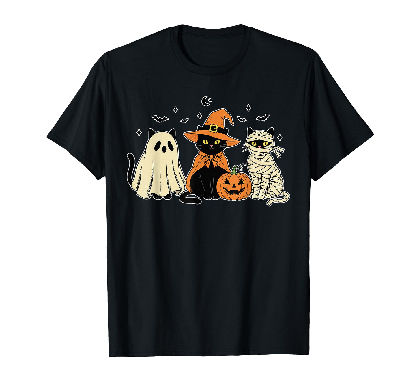 Cute Black Cats in Witch Mummy Ghost Costume Kitty Halloween T-Shirt