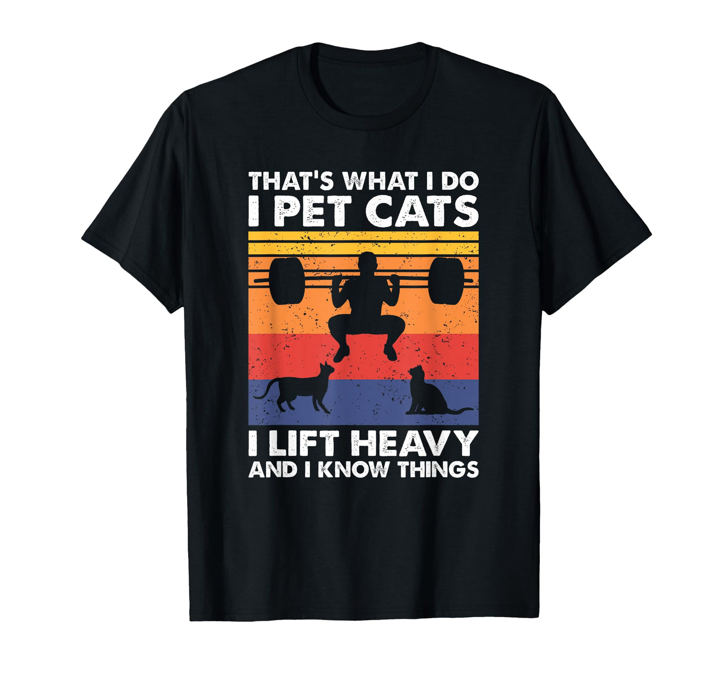 Cat Lover and Weightlifting Gift for Men - Black I Pet Cats I Lift Heavy & I Know Things - Weightlifting T-Shirt