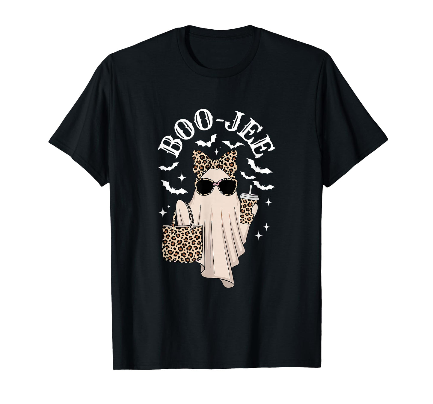 Coquette Leopard Ghost Coffee Boo-JEE Halloween Boujee Ghost T-Shirt