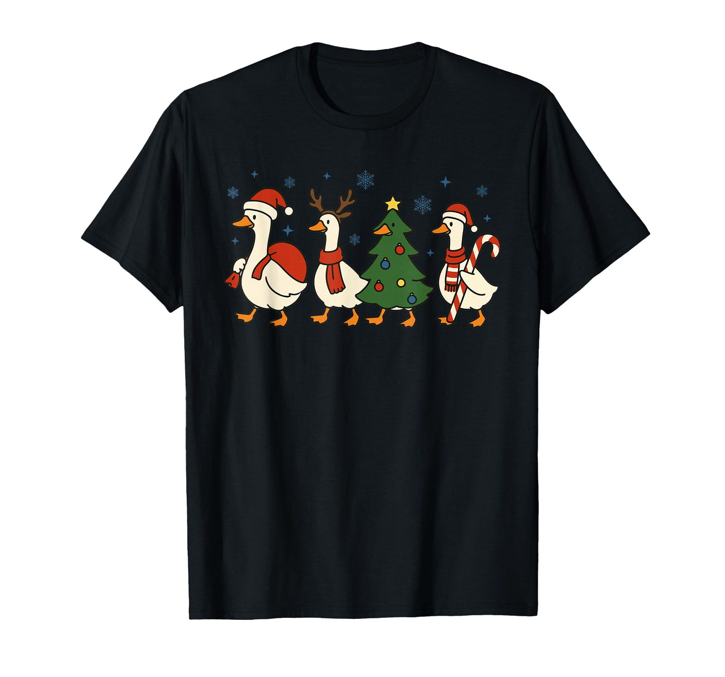 Funny Christmas Goose Santa Reindeer Tree Tee T-Shirt