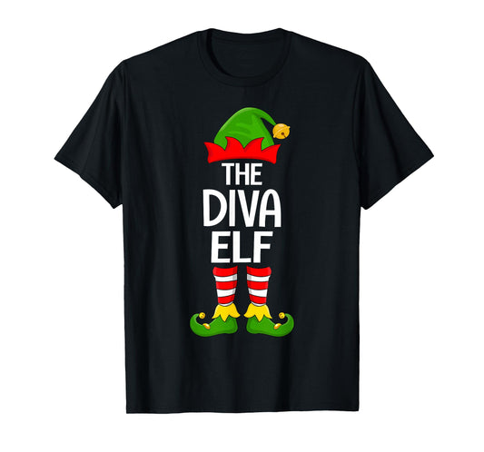 Diva Elf Matching Family Elf Squad Christmas Girls Women T-Shirt
