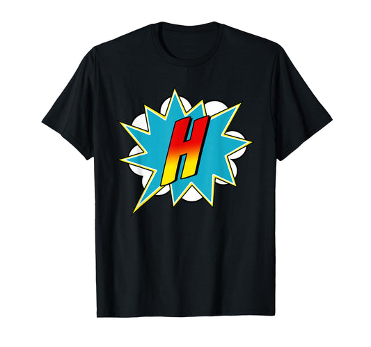 Letter H Superhero Name Comic Letter Retro Costume T-Shirt