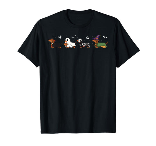 Dachshund Dog Witch Happy Halloweenie Spooky Season T-Shirt