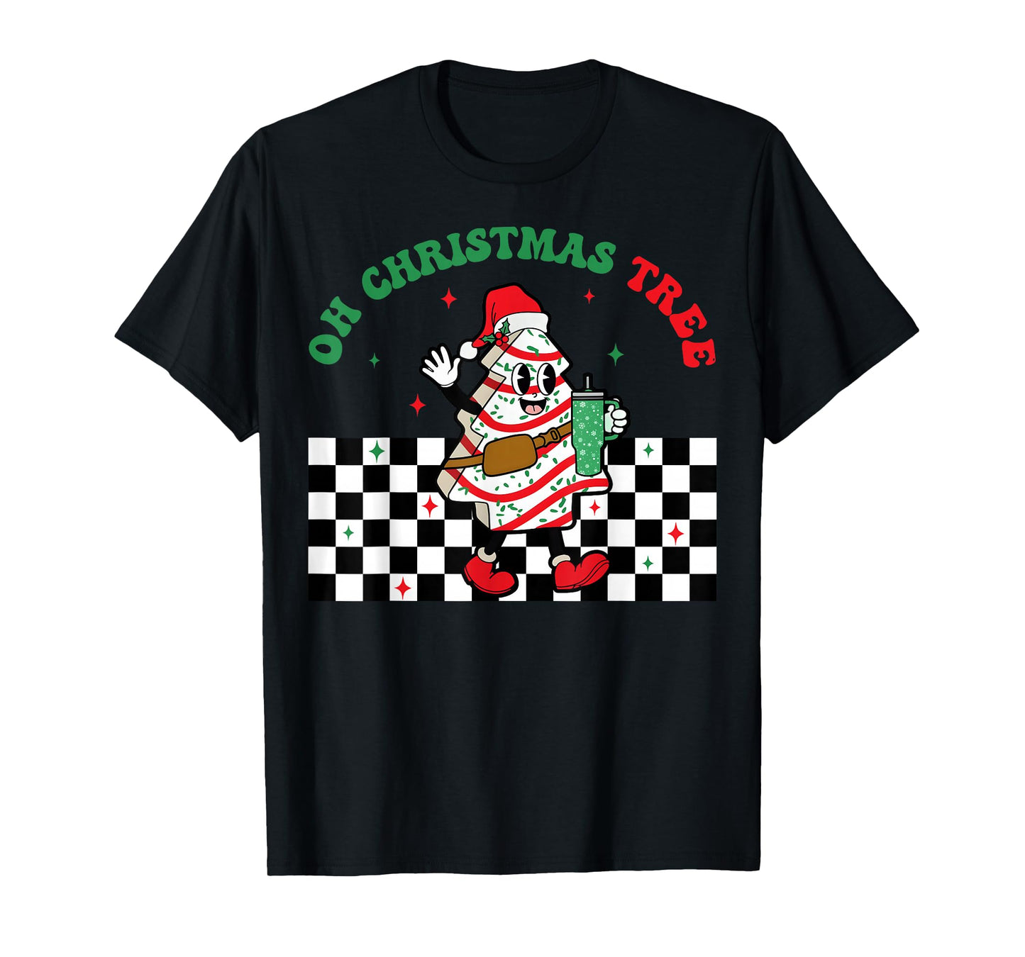 Groovy Checkered Oh Christmas Tree Cakes for Cake Lovers T-Shirt