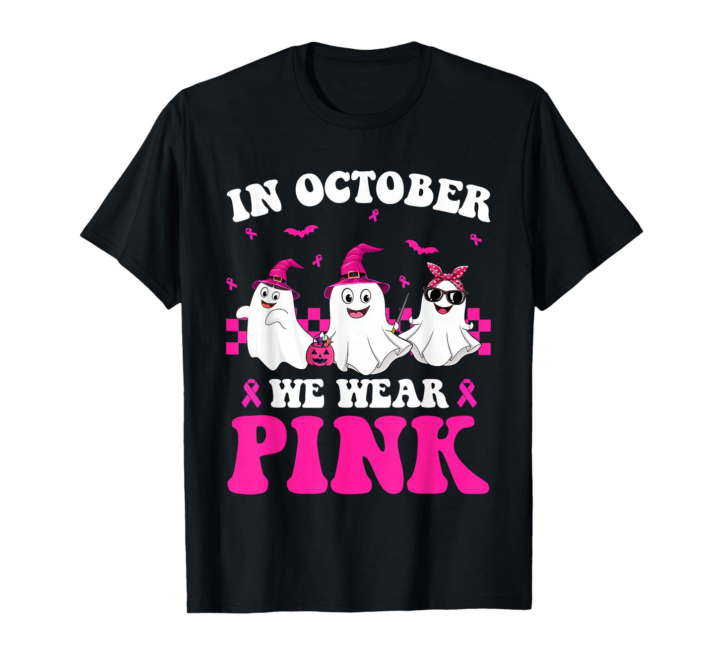 in October We Wear Pink Ghost Boo Halloween Breast Cancer T-Shirt